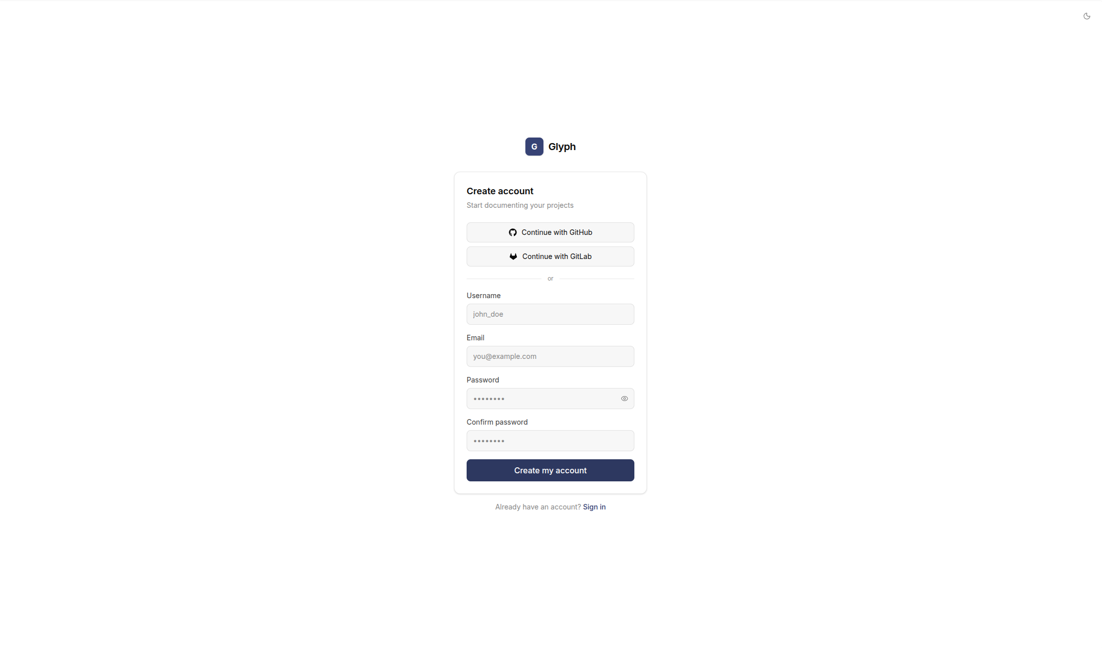 Glyph Registration interface